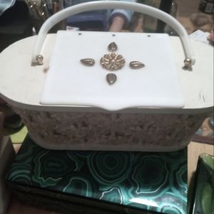 Vintage 1950s Mid Century Amazing Suki Lucite Purse Handbag Rose Woven 50s